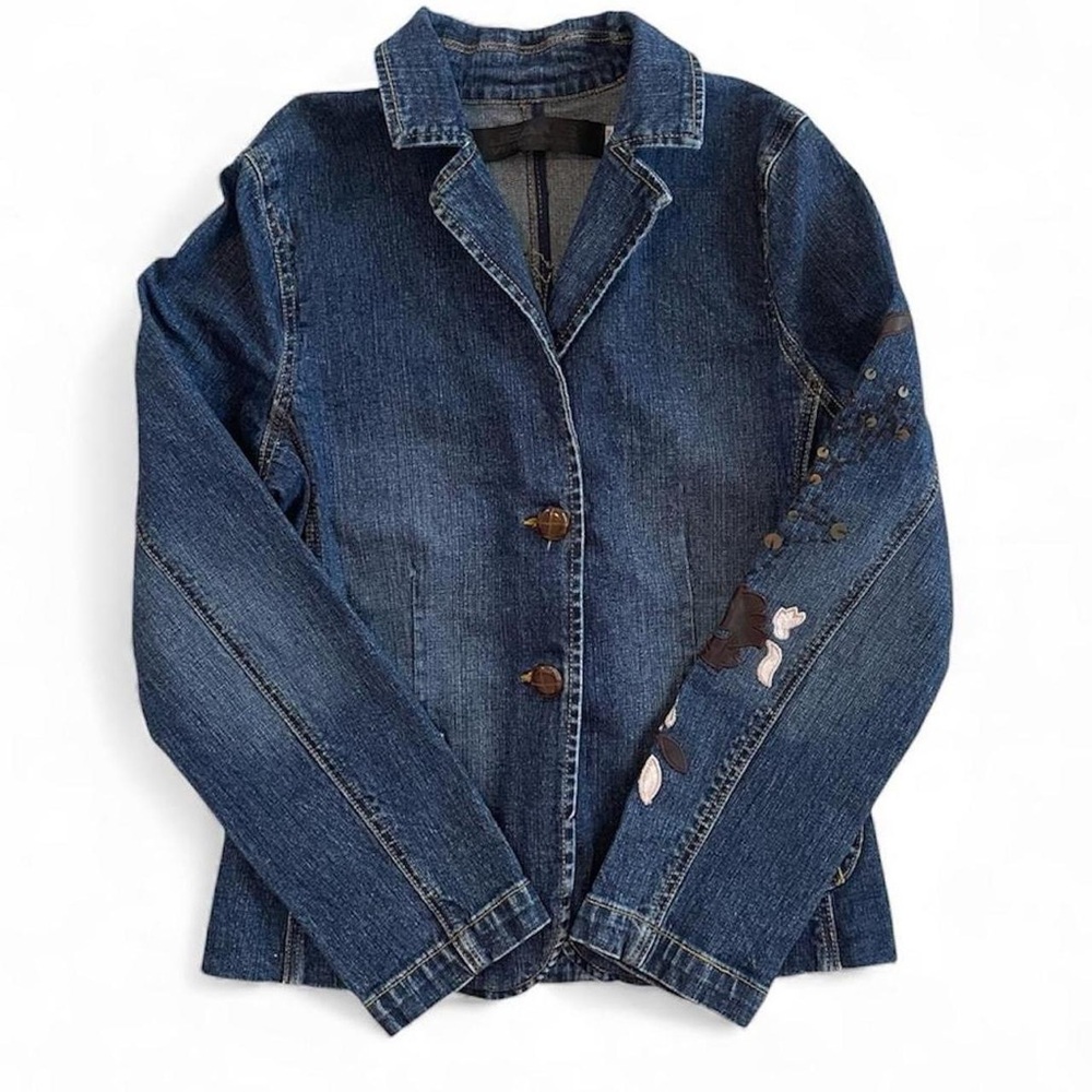 Y2K Jean Jacket Embroidered Embellished by Votre Nam size 4 - Picture 2 of 6